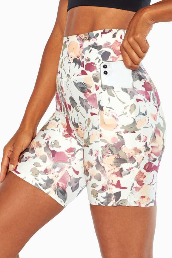 Luna Side Pocket Short, alternate angle view, showing visible design features and texture of the soft knit fabric.. 