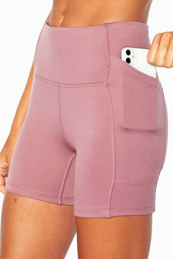 Emma Side Pocket Short, alternate angle view, showing visible design features and texture of the soft knit fabric.. 