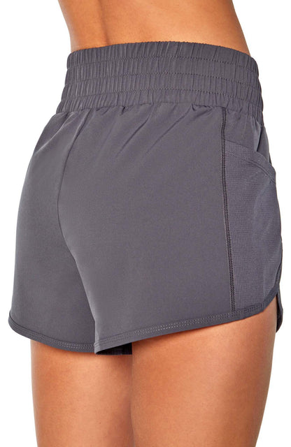Lydia Short, alternate angle view, showing visible design features and texture of the soft knit fabric.. 