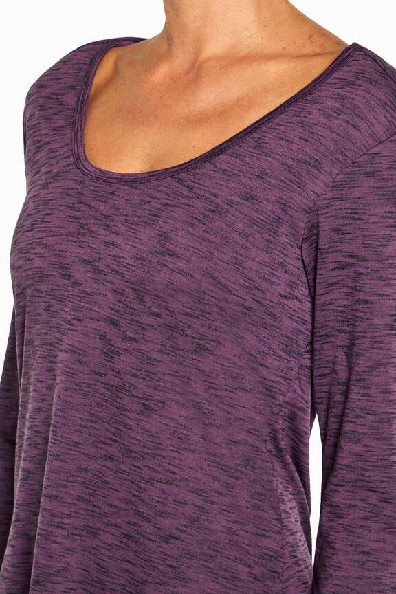 Lotty Long Sleeve Top, close-up view of fabric and stitching, showing visible design features and texture of the soft knit fabric.. #color_heather-hortensia