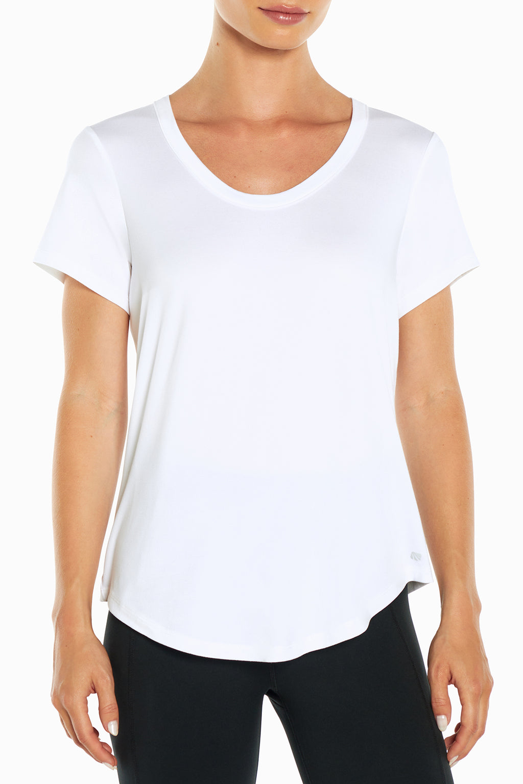 Gather Tee, front view, showing visible design features and texture of the soft knit fabric.. #color_white