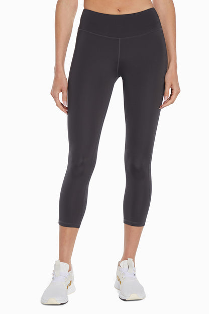 Active Basic Capri, alternate angle view, showing visible design features and texture of the soft knit fabric.. 