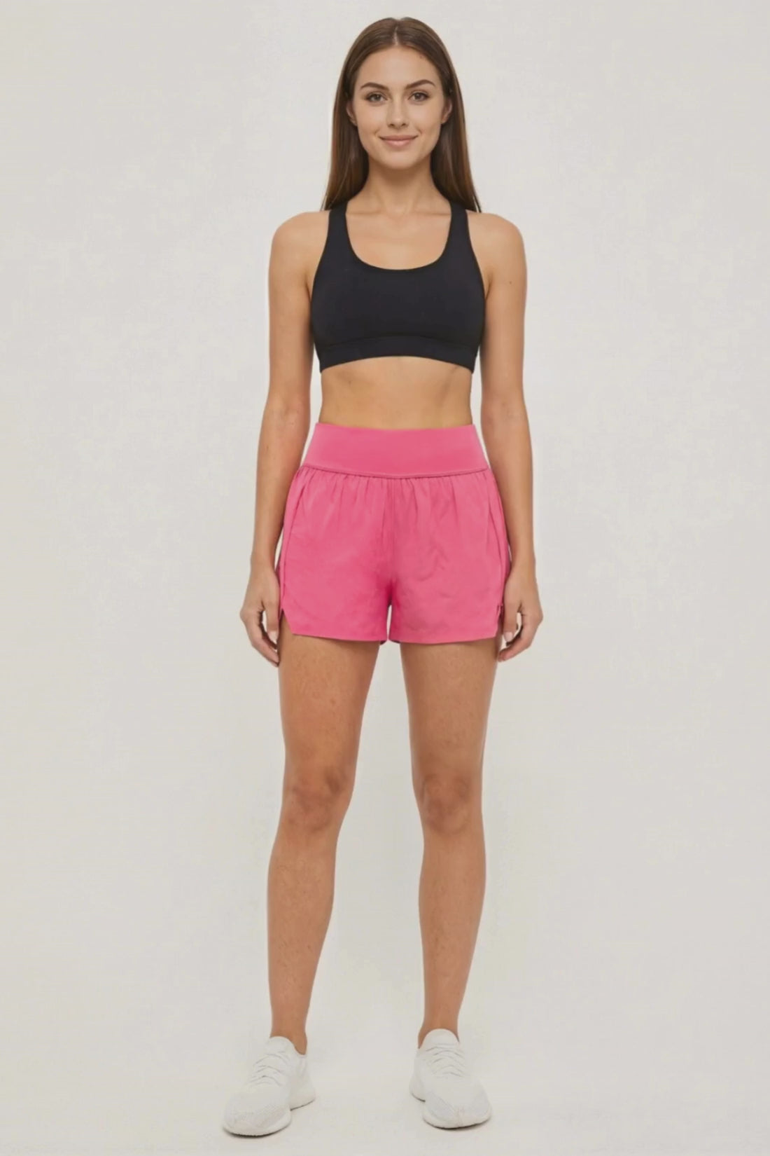 Stassi Woven Short, alternate angle view, showing visible design features and texture of the soft knit fabric. #color_pink-flambe