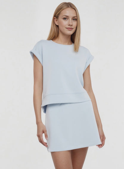 Becky Short Sleeve Crew Neck Top, alternate angle view, showing visible design features and texture of the soft knit fabric. 