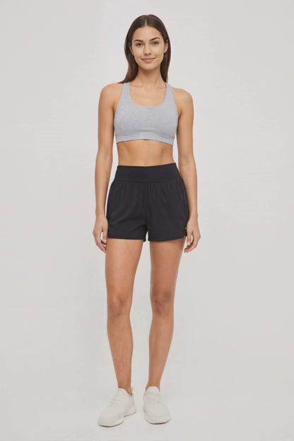 Stassi Woven Short, alternate angle view, showing visible design features and texture of the soft knit fabric. 