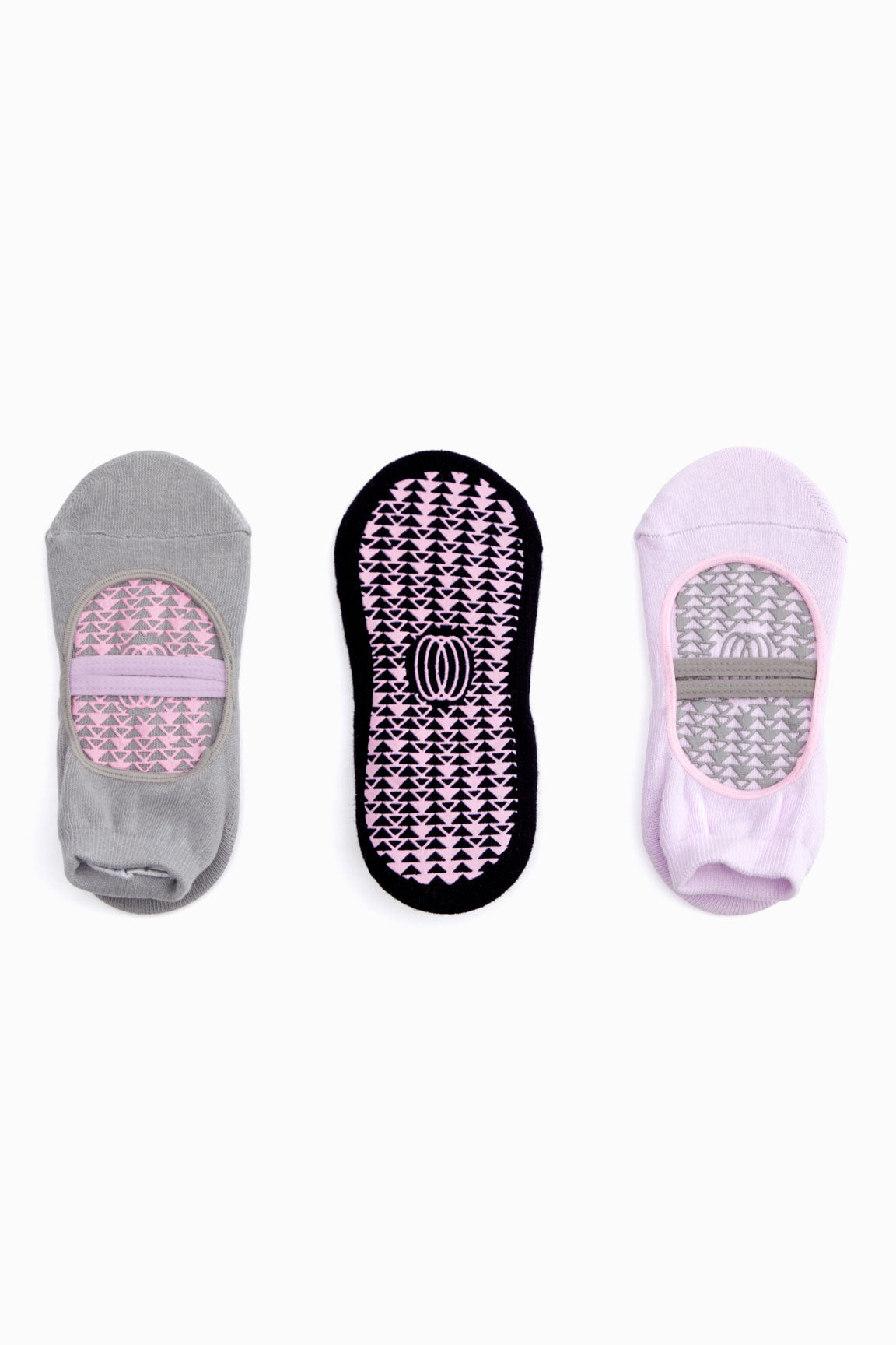 Yoga Grip Socks 3 Pack, flat view, showing visible design features and texture of the soft knit fabric. 