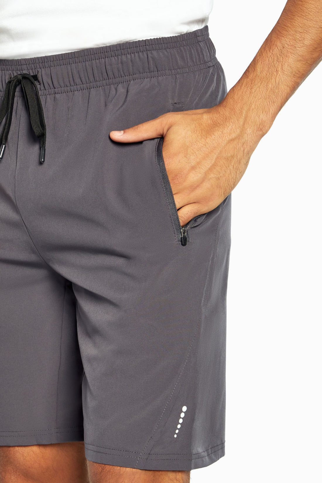 Balance Collection For Men Energy Grey Short, front pocket view, showing visible design features and texture of the soft knit fabric. 