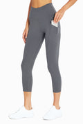 Drew Side Pocket Tummy Control Mid Calf Capri, alternate angle view, showing visible design features and texture of the soft knit fabric.. #color_turbulence