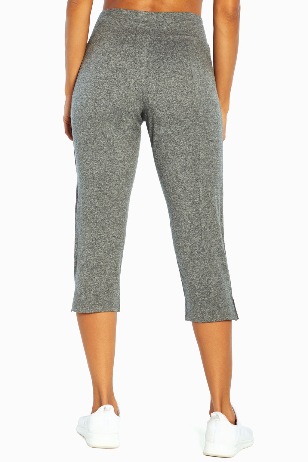 Mona Capri, back view, showing visible design features and texture of the soft knit fabric.. #color_heather-black