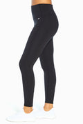 Contour Ankle Legging, front view, showing visible design features and texture of the stretch knit fabric.. #color_black