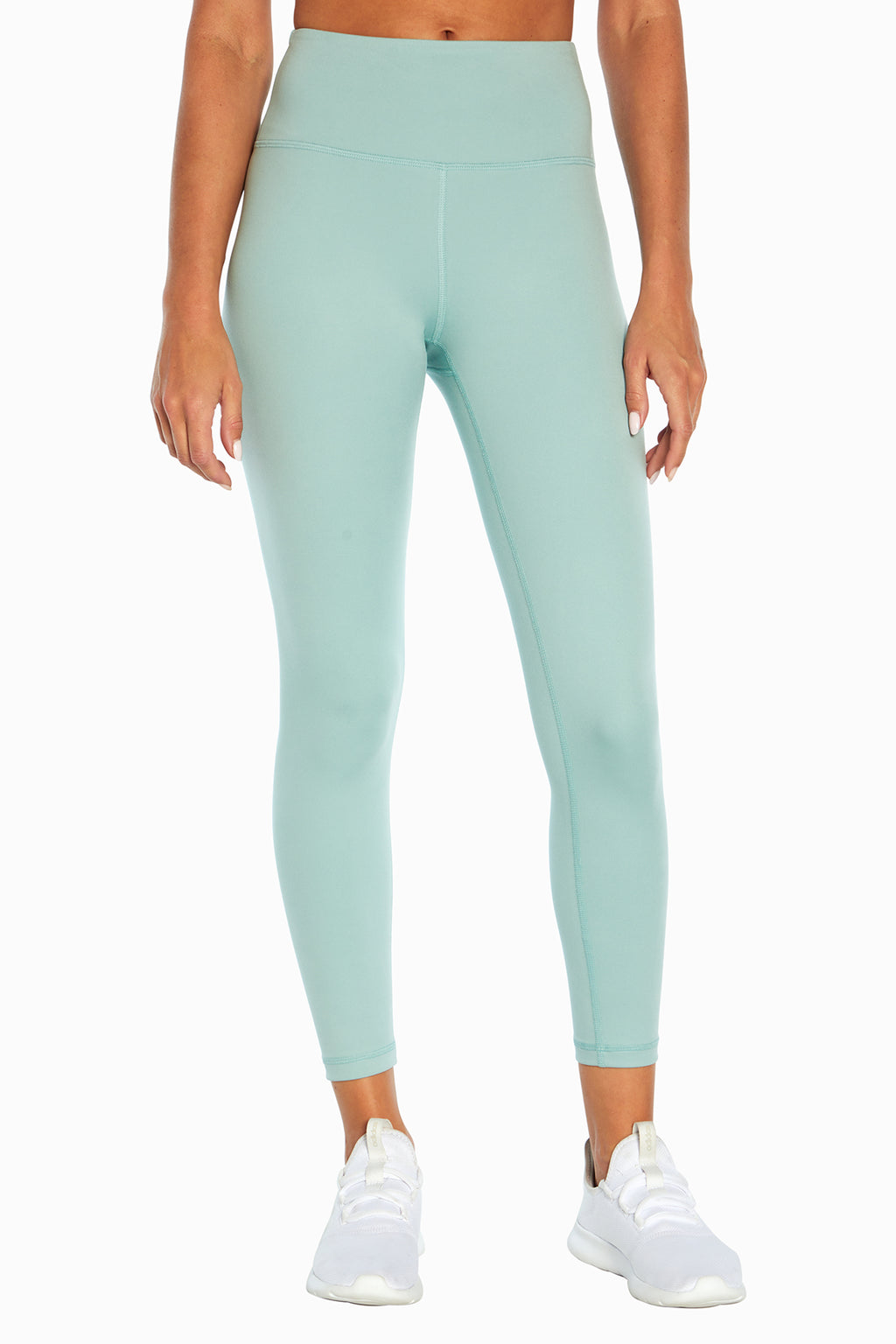 Zen Ankle Legging, alternate angle view, showing visible design features and texture of the stretch knit fabric.. #color_blue-surf