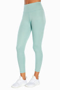 Zen Ankle Legging, alternate angle view, showing visible design features and texture of the stretch knit fabric.. #color_blue-surf