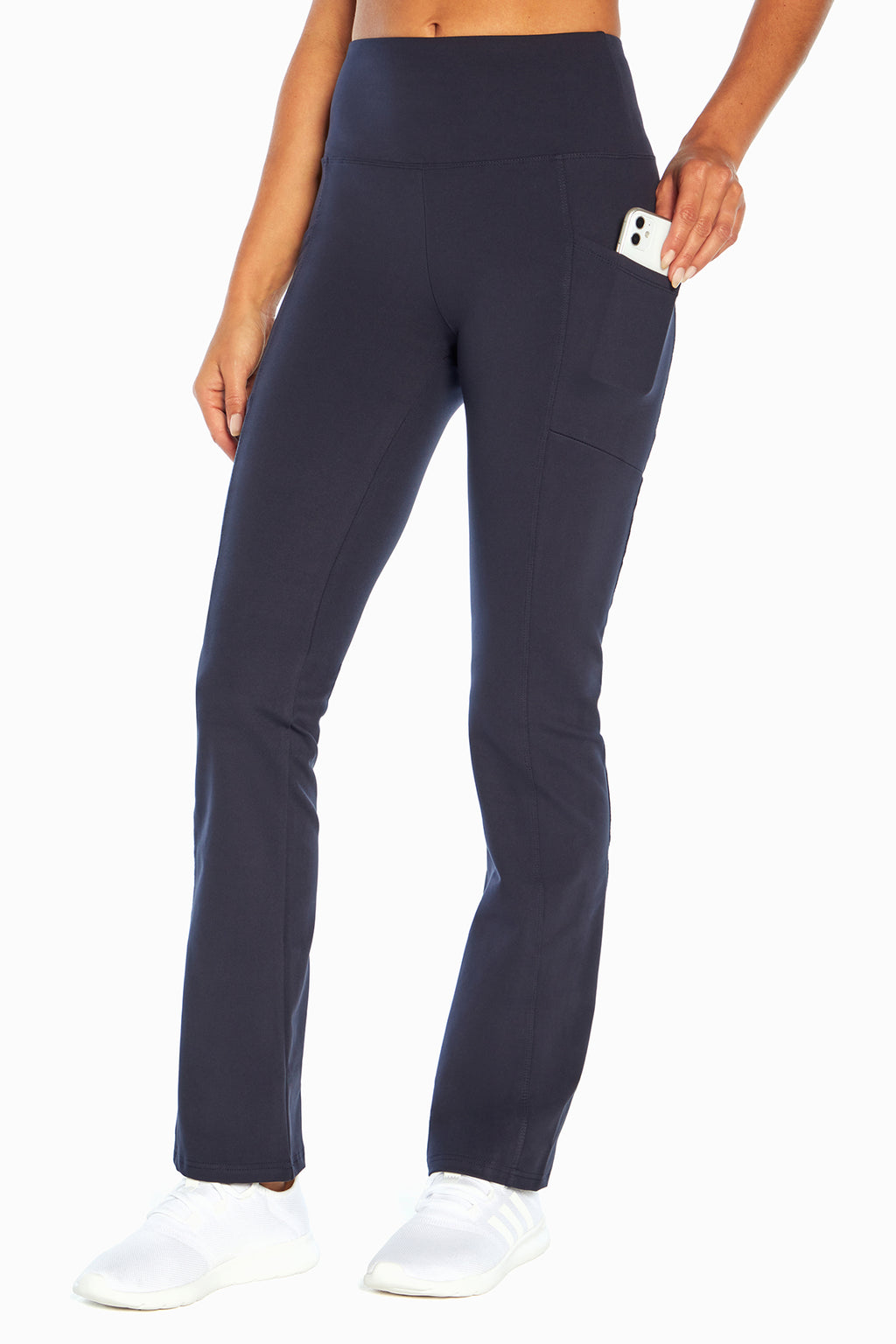 Eclipse Side Pocket Tummy Control Yoga Pant, alternate angle view, showing visible design features and texture of the durable stretch fabric.. #color_midnight-blue
