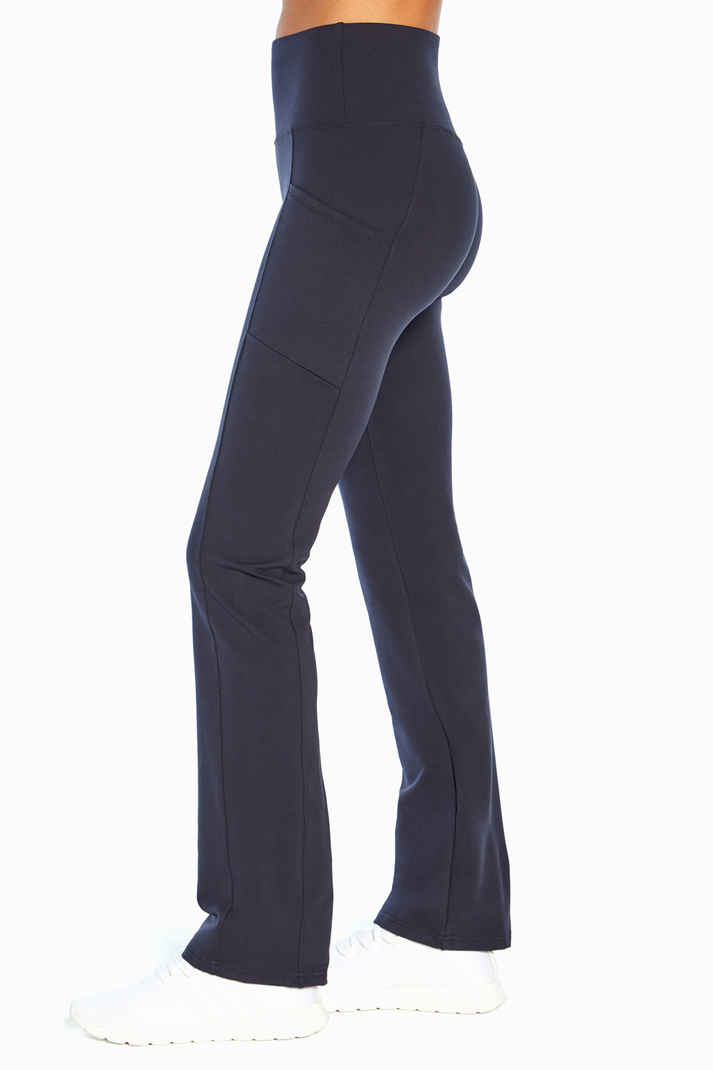 Eclipse Side Pocket Tummy Control Yoga Pant, alternate angle view, showing visible design features and texture of the durable stretch fabric.. #color_midnight-blue