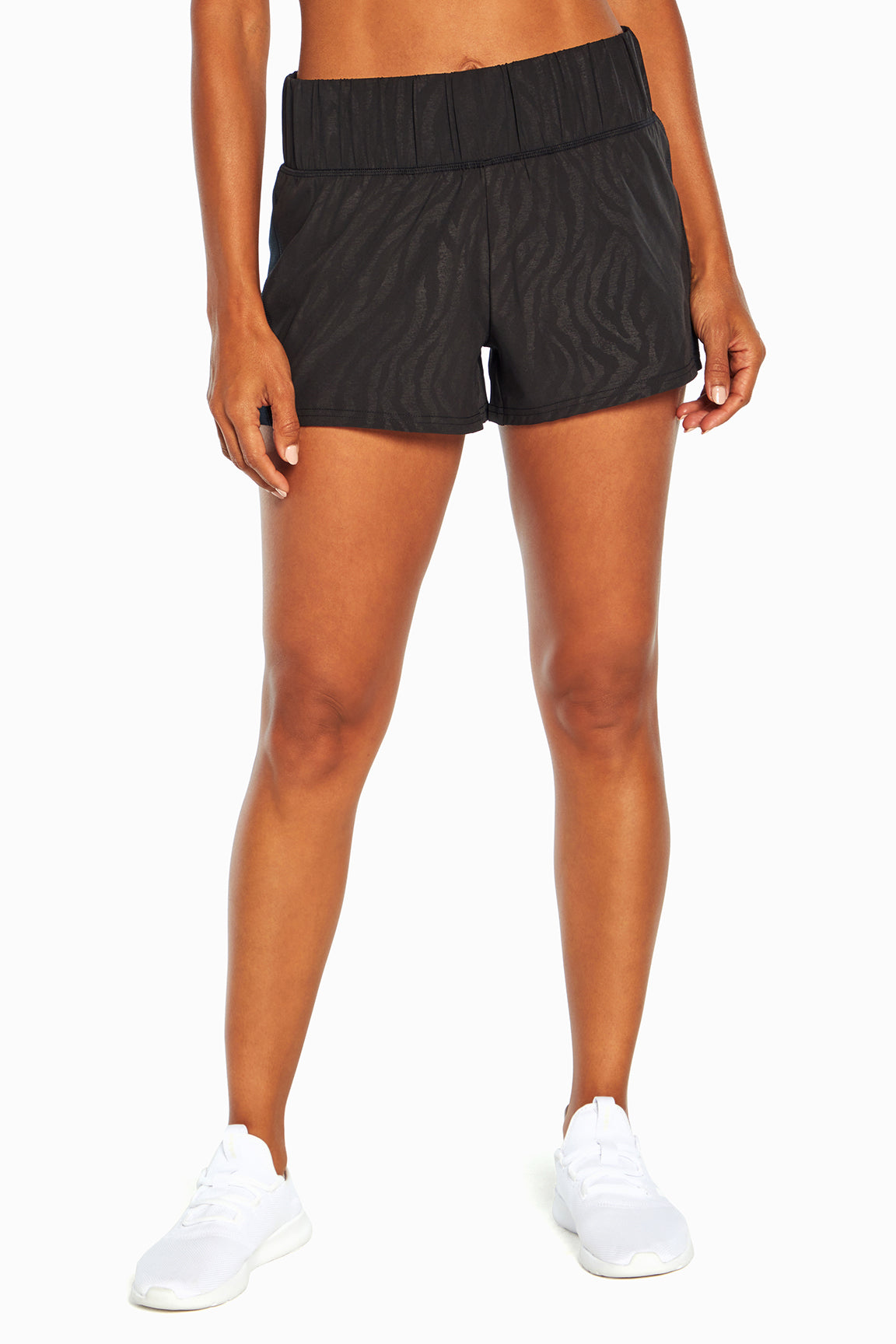 Express Short, alternate angle view, showing visible design features and texture of the soft knit fabric..