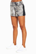 Express Short, front view, showing visible design features and texture of the soft knit fabric.. #color_black-dusk-texture