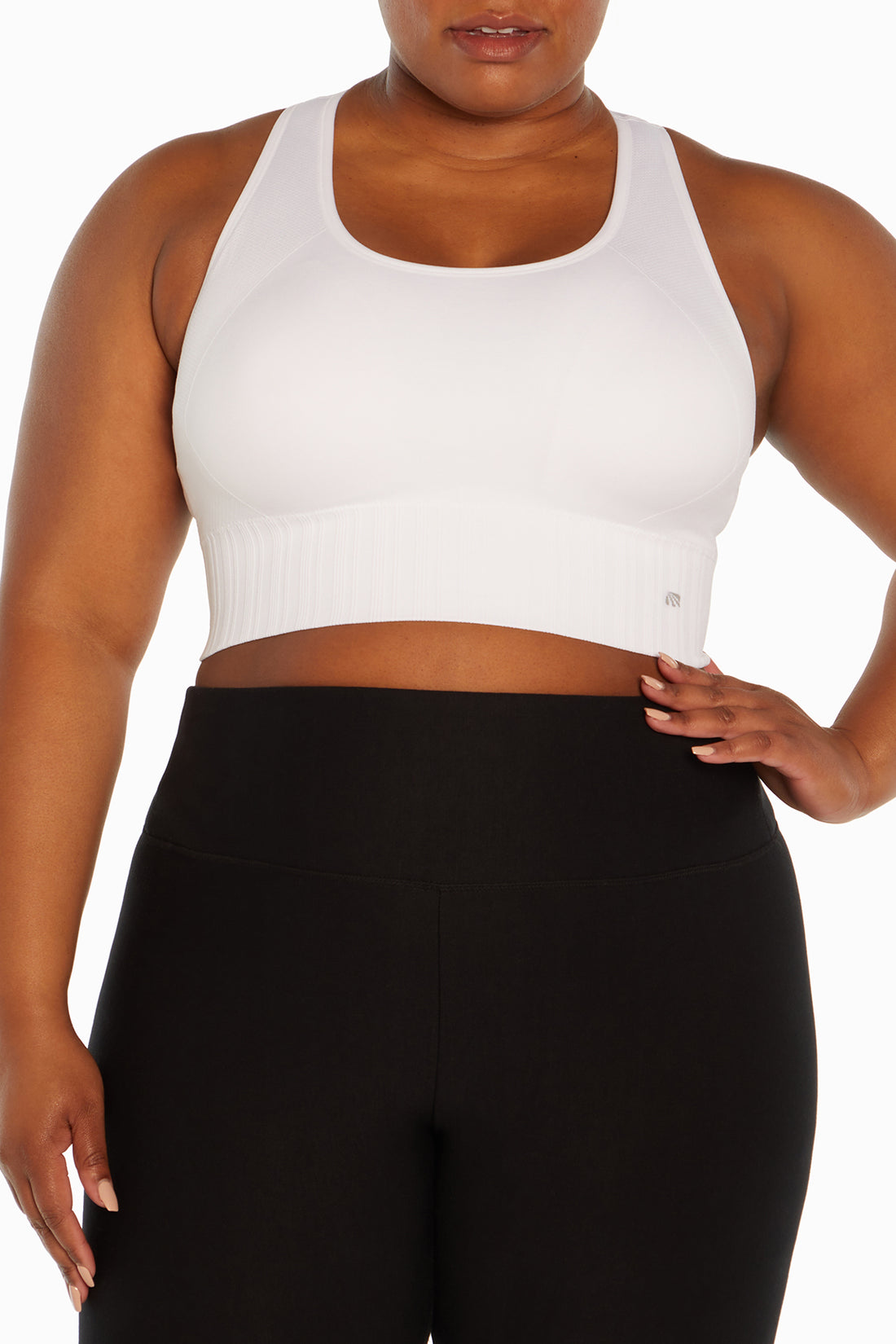 Cathy Seamless Sports Bra (Plus Size), front view, showing visible design features and texture of the soft knit fabric..